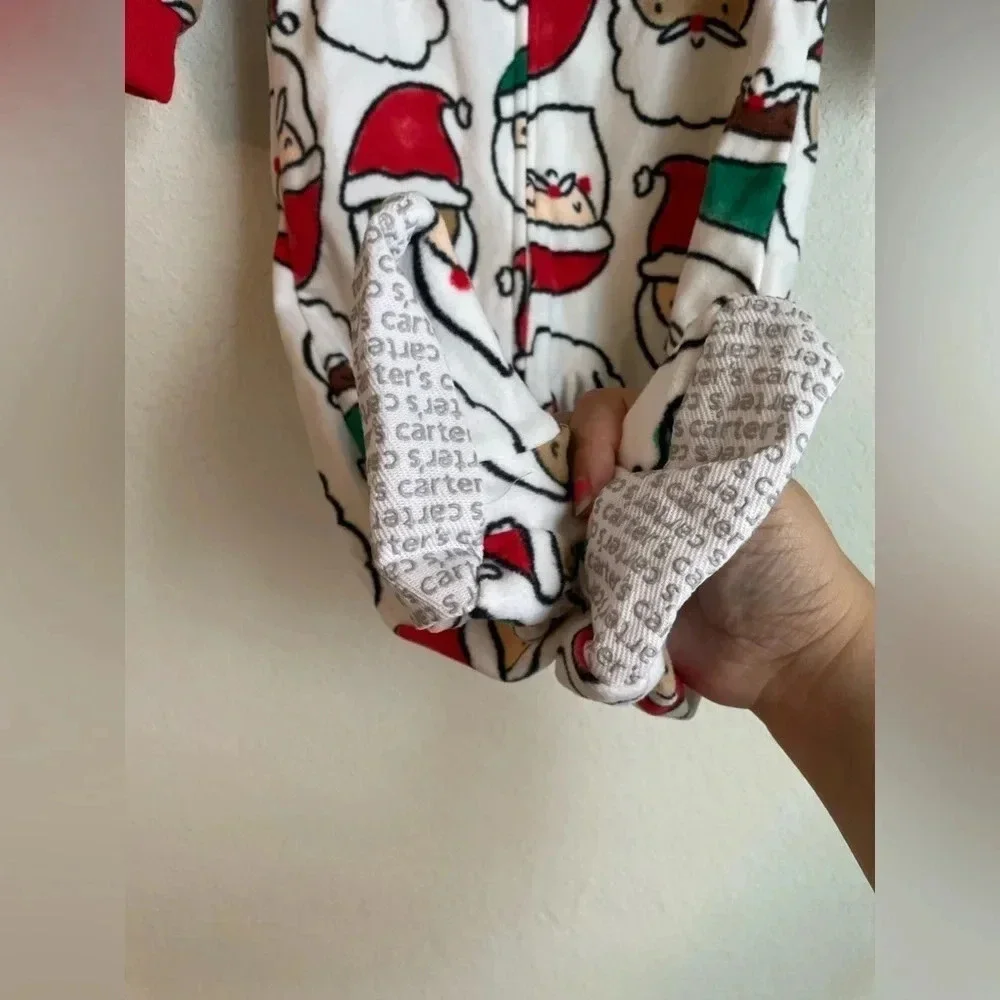 Carters baby fleece footie Santa print red and white pajamas size 18 months